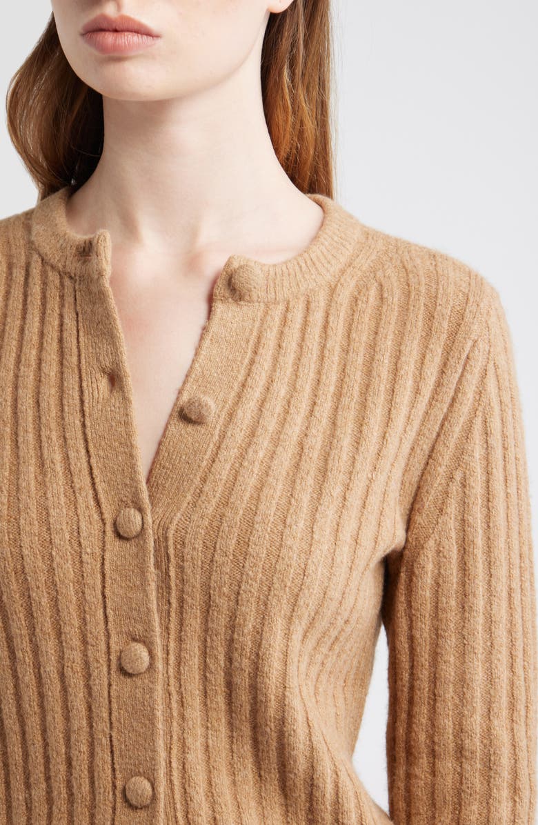Madewell Rib Cotton & Merino Wool Blend Cardigan, Alternate, color, Heather Caramel