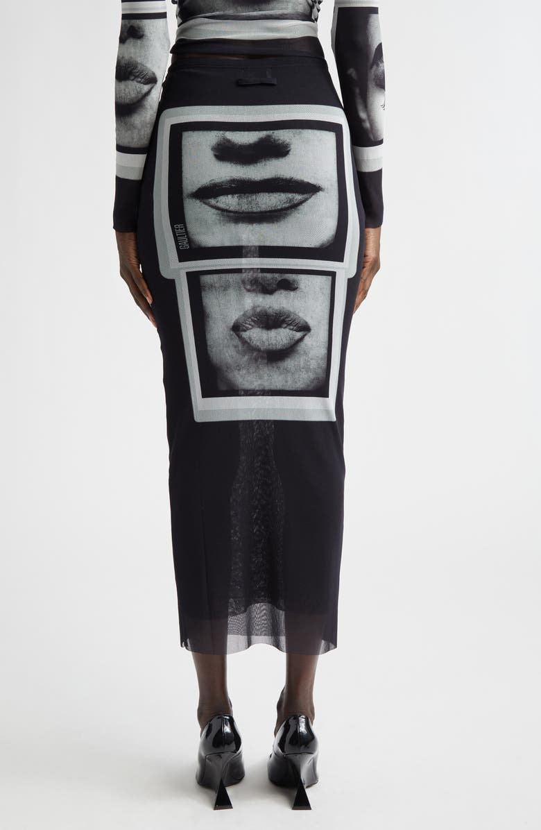 Jean Paul Gaultier Re-Edition Eyes & Lips Print Mesh Maxi Skirt, Alternate, color, Black/ Grey/ White