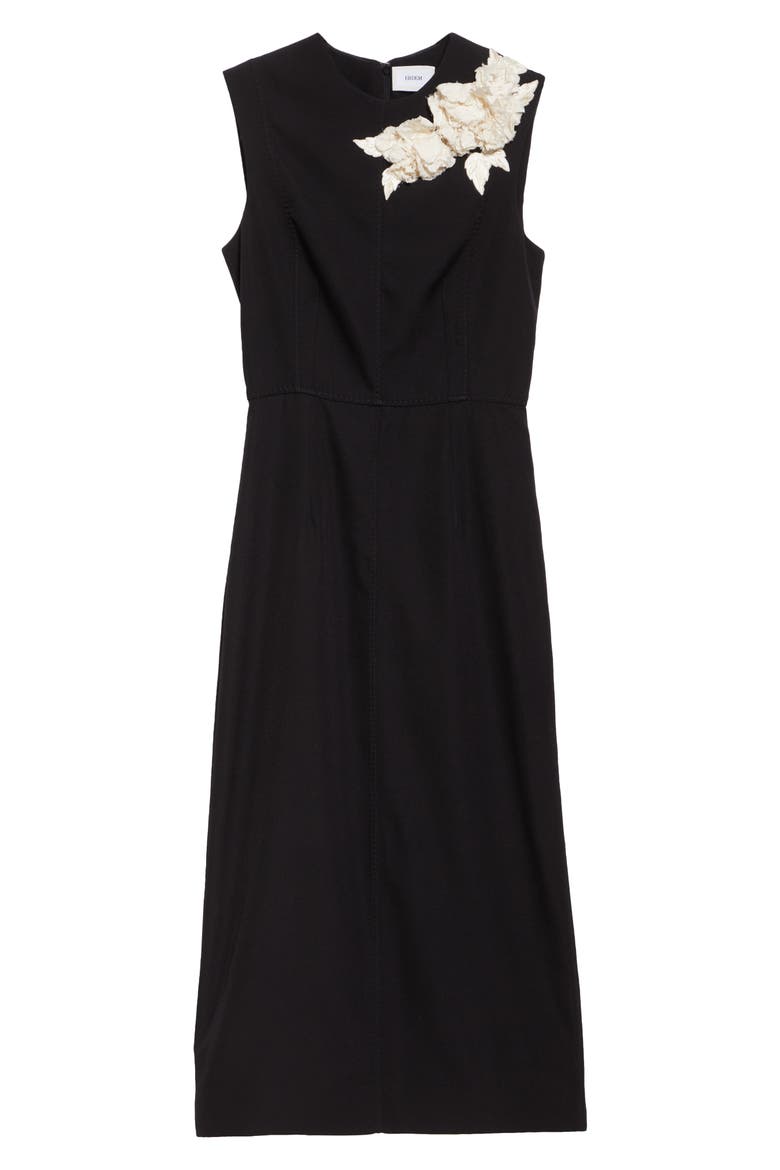 Embroidered Wool Pencil Cocktail Dress, Alternate, color, BLACK