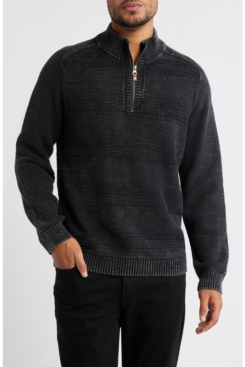Saltwater Textured Cotton Half Zip Sweater, Main, color, BLACK