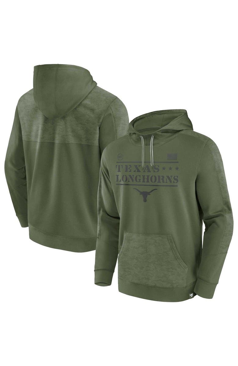 FANATICS Men's Fanatics Branded Olive Texas Longhorns OHT Military Appreciation Stencil Pullover Hoodie, Main, color, 