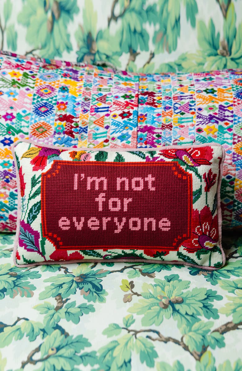 Furbish Not For Everyone Needlepoint Pillow, Alternate, color, Pink, Maroon, Red, White