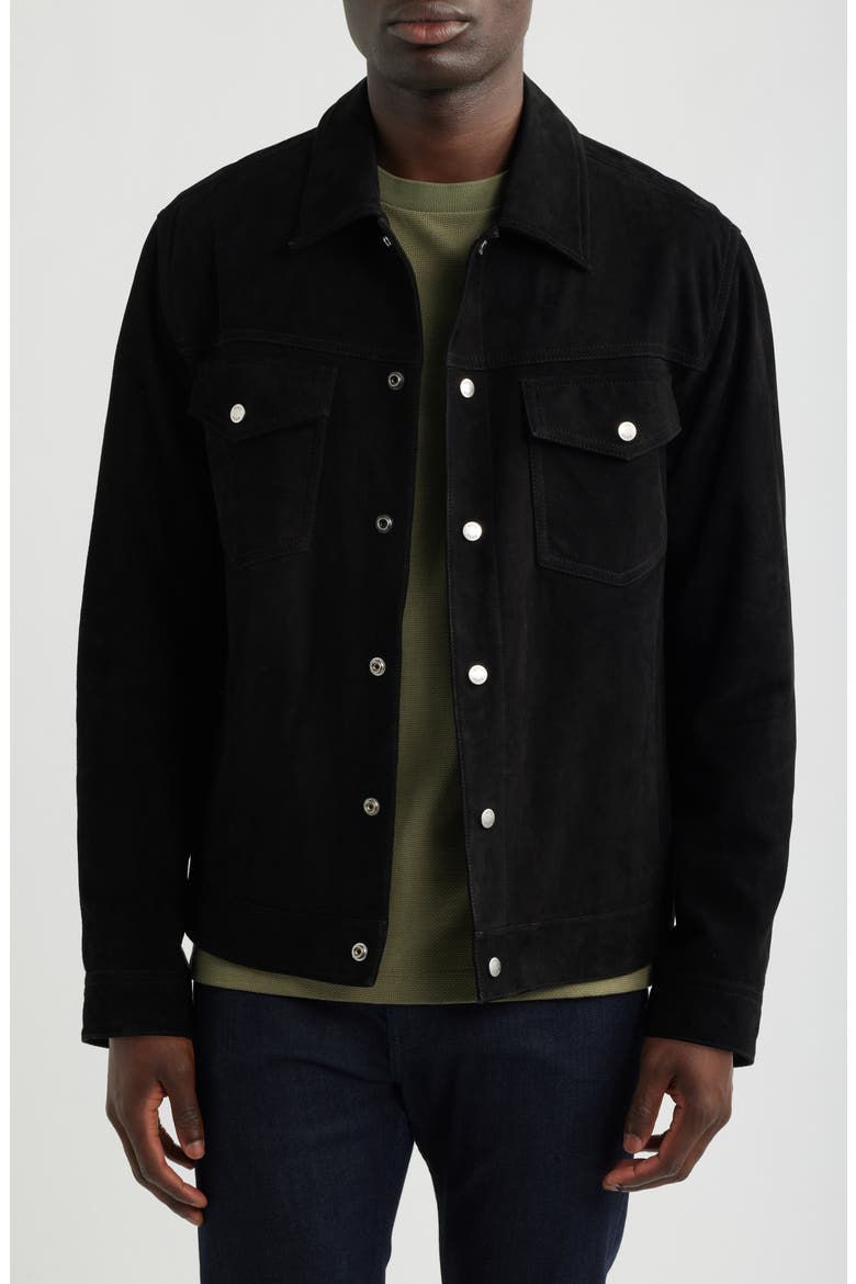 H-Mordo Suede Trucker Jacket, Main, color, BLACK