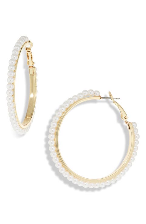 Faux Pearl Hoop Earrings