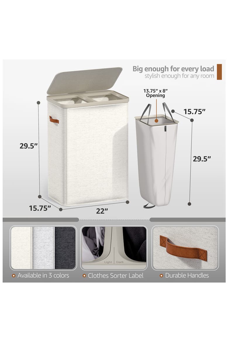 2-Compartment Laundry Hamper, Alternate, color, BEIGE