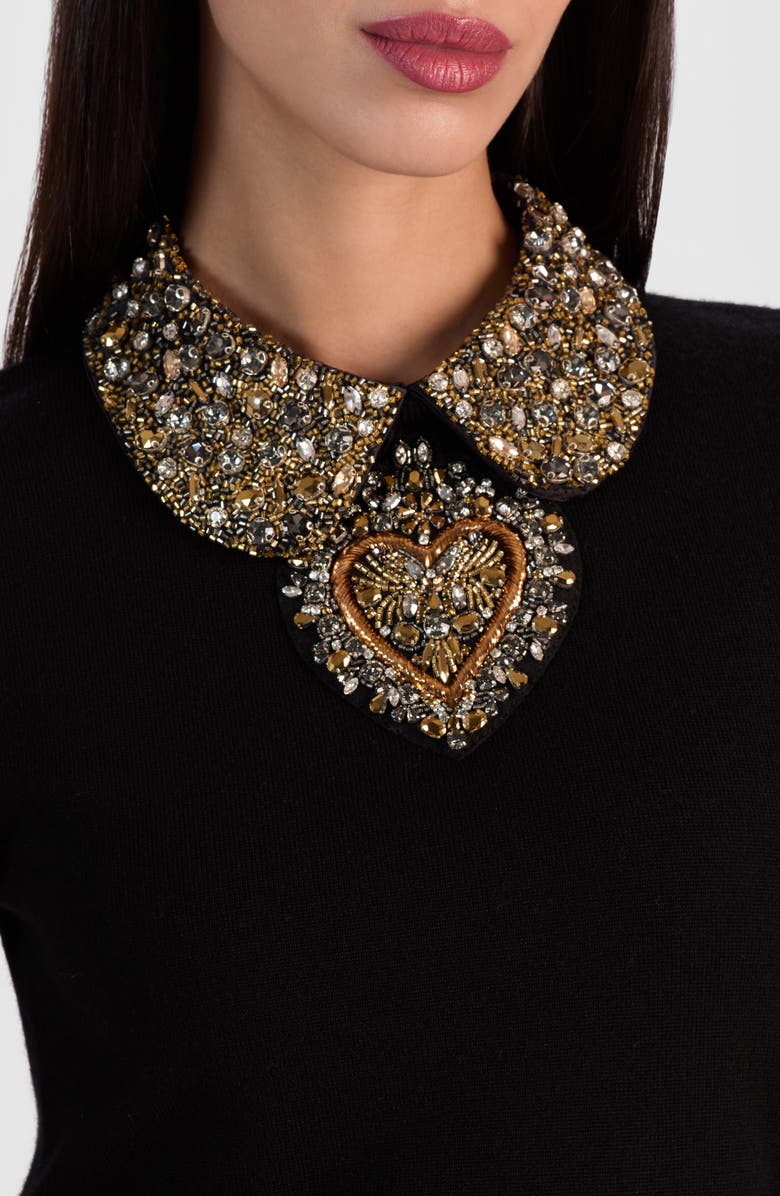 Alice + Olivia Porla Jeweled Collar Sweater, Alternate, color, Black