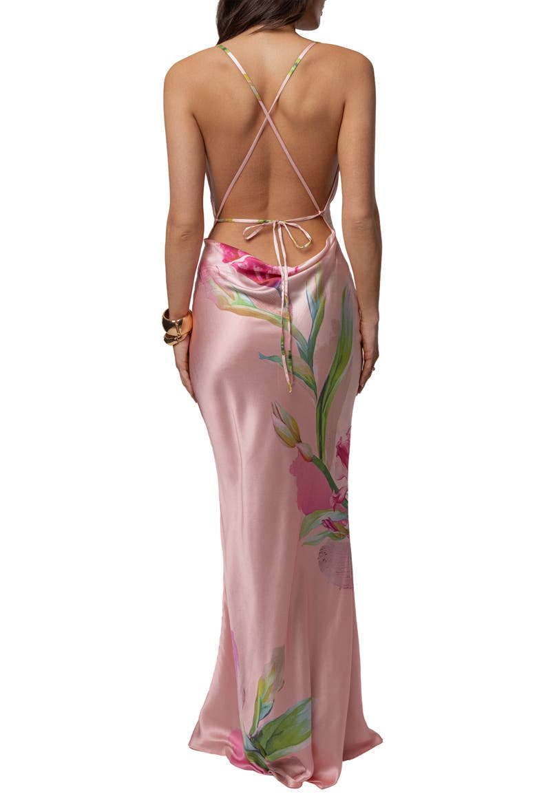 Satin Floral Print Maxi Dress, Alternate, color, Light Pink