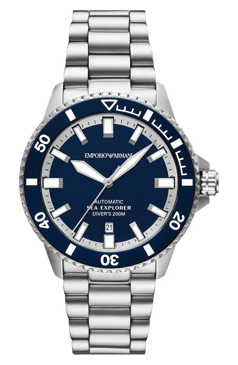 Emporio Armani Sea Explorer Bracelet Strap Automatic Diving Watch, 42.5mm, Main, color,