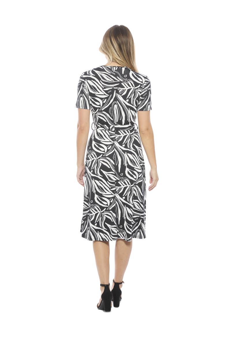 Womens Essential Abstract V-Neck Short Sleeve A-Line Midi Dress, Alternate, color, Black Multi