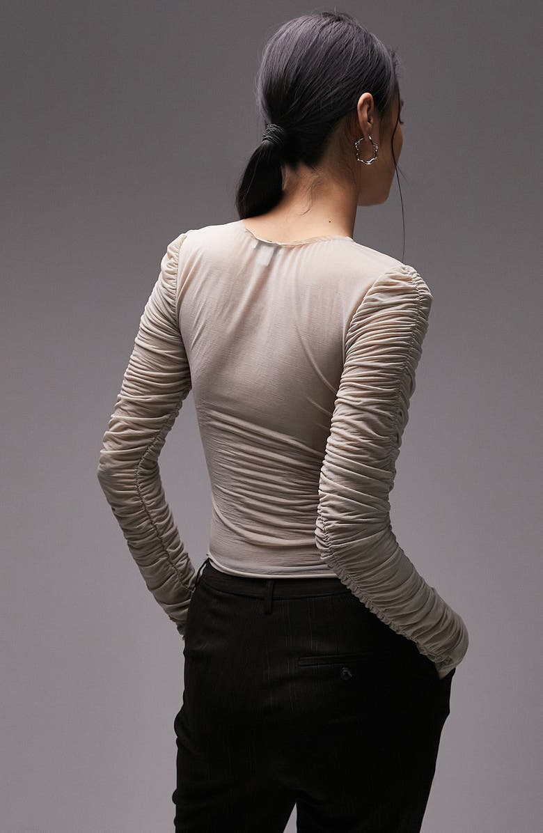 Topshop Ruched Long Sleeve Top, Alternate, color, 