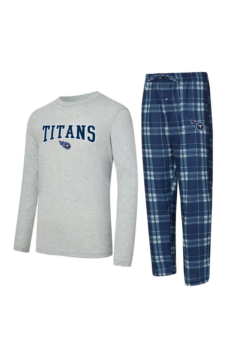 CONCEPTS SPORT Men's Concepts Sport Navy/Heather Gray Tennessee Titans Regulate Long Sleeve T-Shirt and Plaid Pant Set, Main, color, Navy
