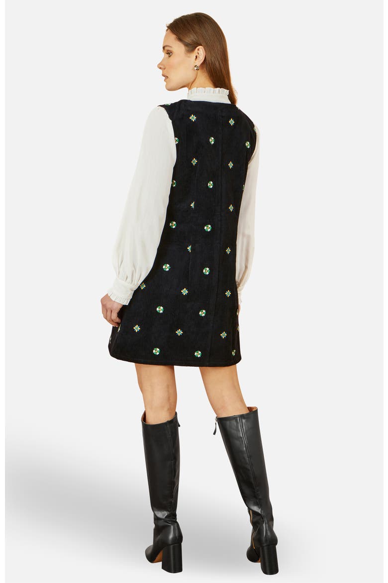Embroidered Button Up Pinafore Dress, Alternate, color, Black