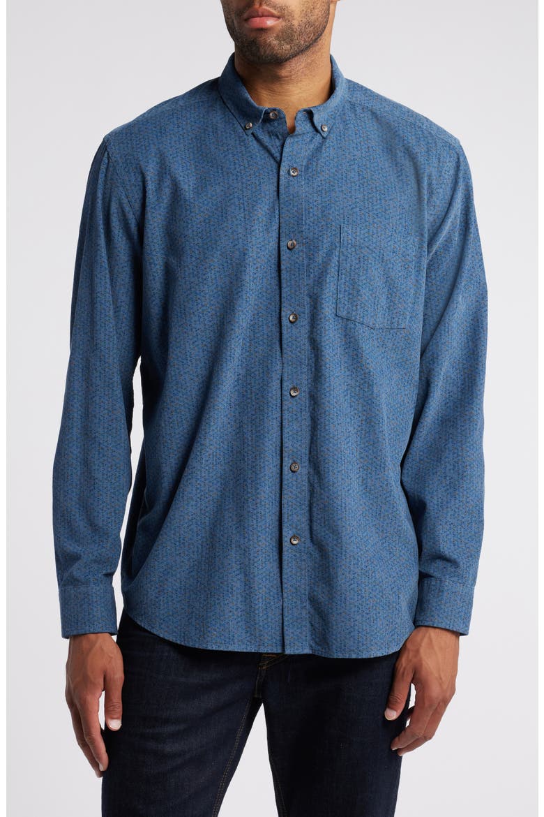 Overdye Print Corduroy Button-Down Shirt, Main, color, BLUE