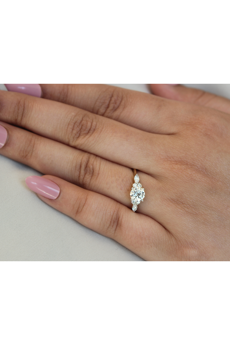 Elora 14K Gold Round & Marquise Cut Lab Grown Diamond Engagement Ring - 1 Ct, Alternate, color, 14K Yellow Gold