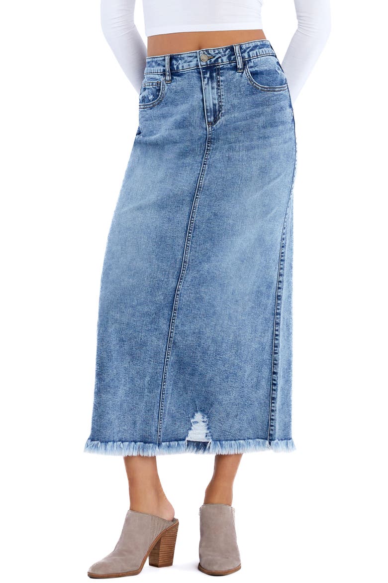 Demolition Frayed Denim Skirt, Alternate, color, CONCRETE DENIM