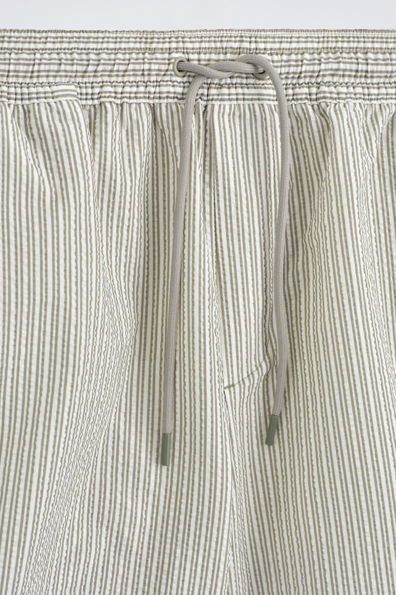 Striped Seersucker Drawstring Swim Trunks, Alternate, color, KHAKI / STRIPED