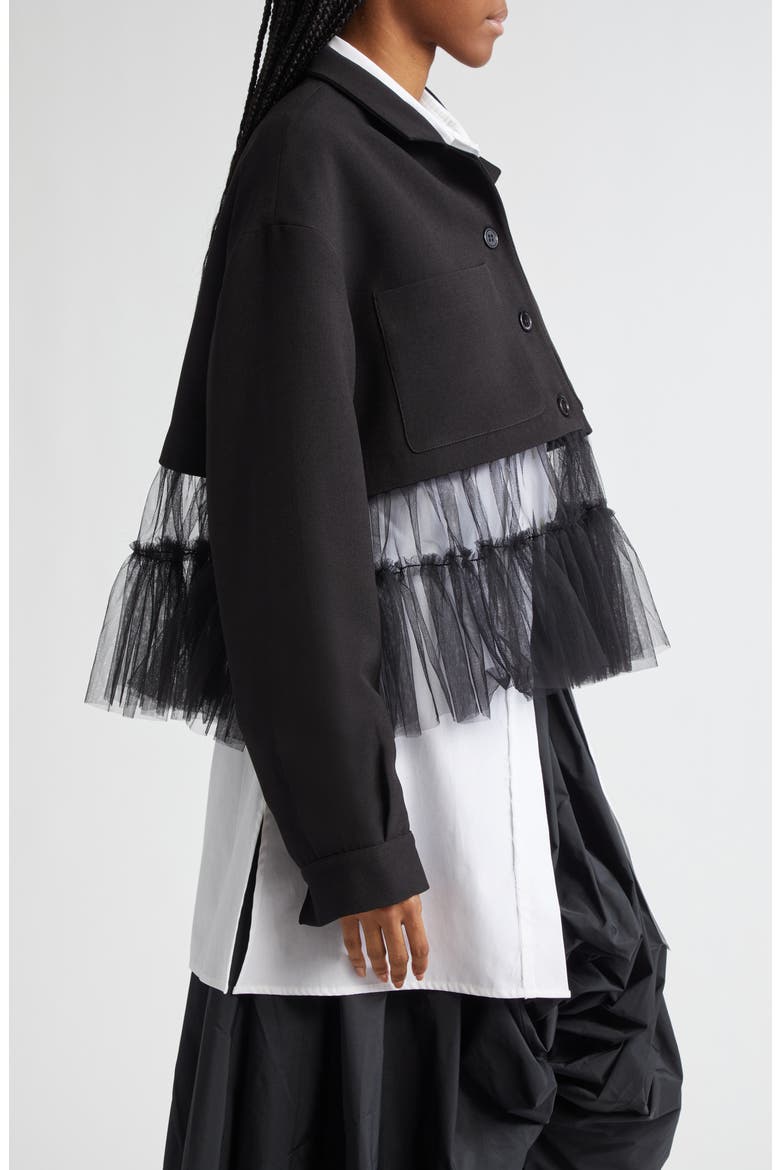 Kiri Tulle Hem Trucker Jacket, Alternate, color, BLACK