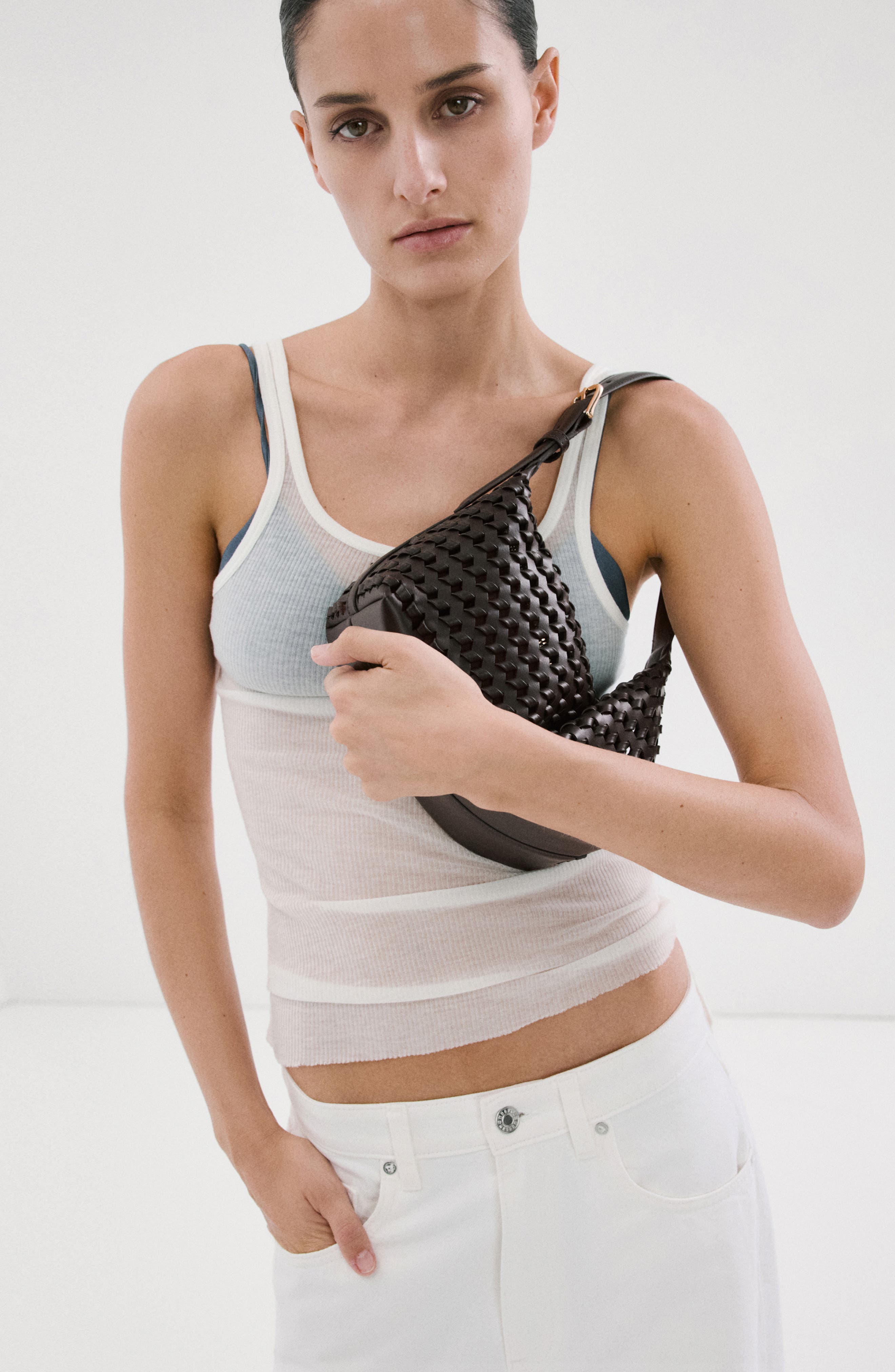 MANGO Braided Faux Leather Shoulder Bag, Alternate, color, 