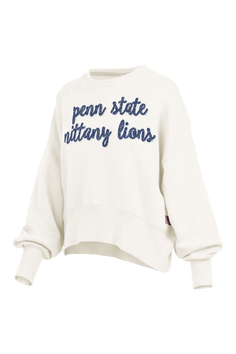 Women's Pressbox Cream Penn State Nittany Lions Oversized Chelsea Waist Length Pullover Sweatshirt, Alternate, color, Cream