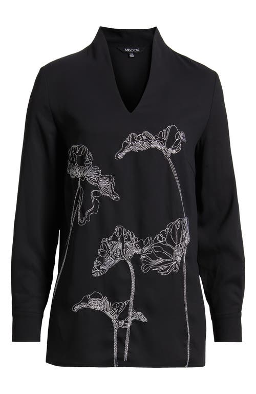 Misook Embroidered V Neck Blouse In Black