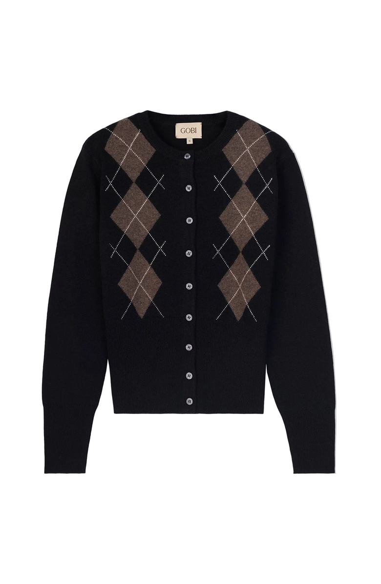 Gobi Cashmere Cashmere Argyle Cardigan, Main, color, Black