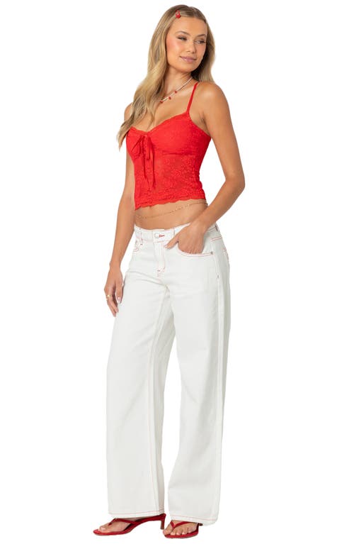Edikted Strawberry Bow Pocket Straight Leg Jeans In White