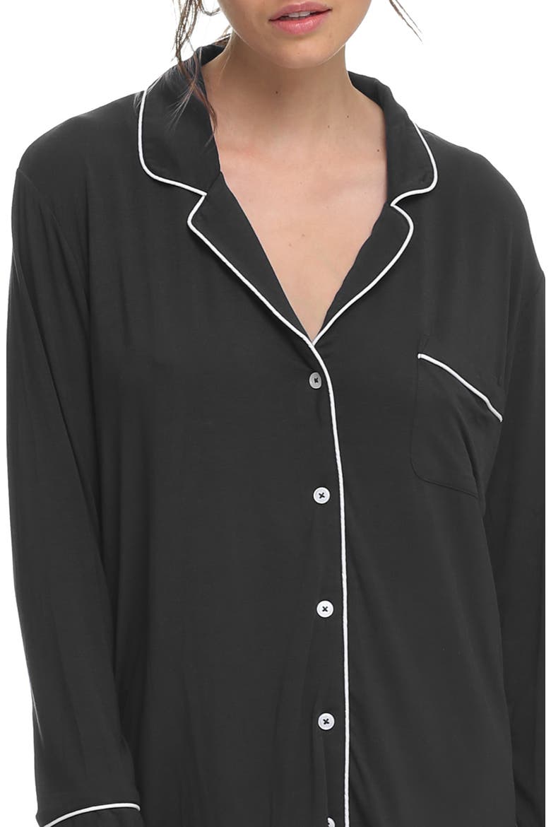 Kate Long Sleeve Nightgown, Alternate, color, BLACK