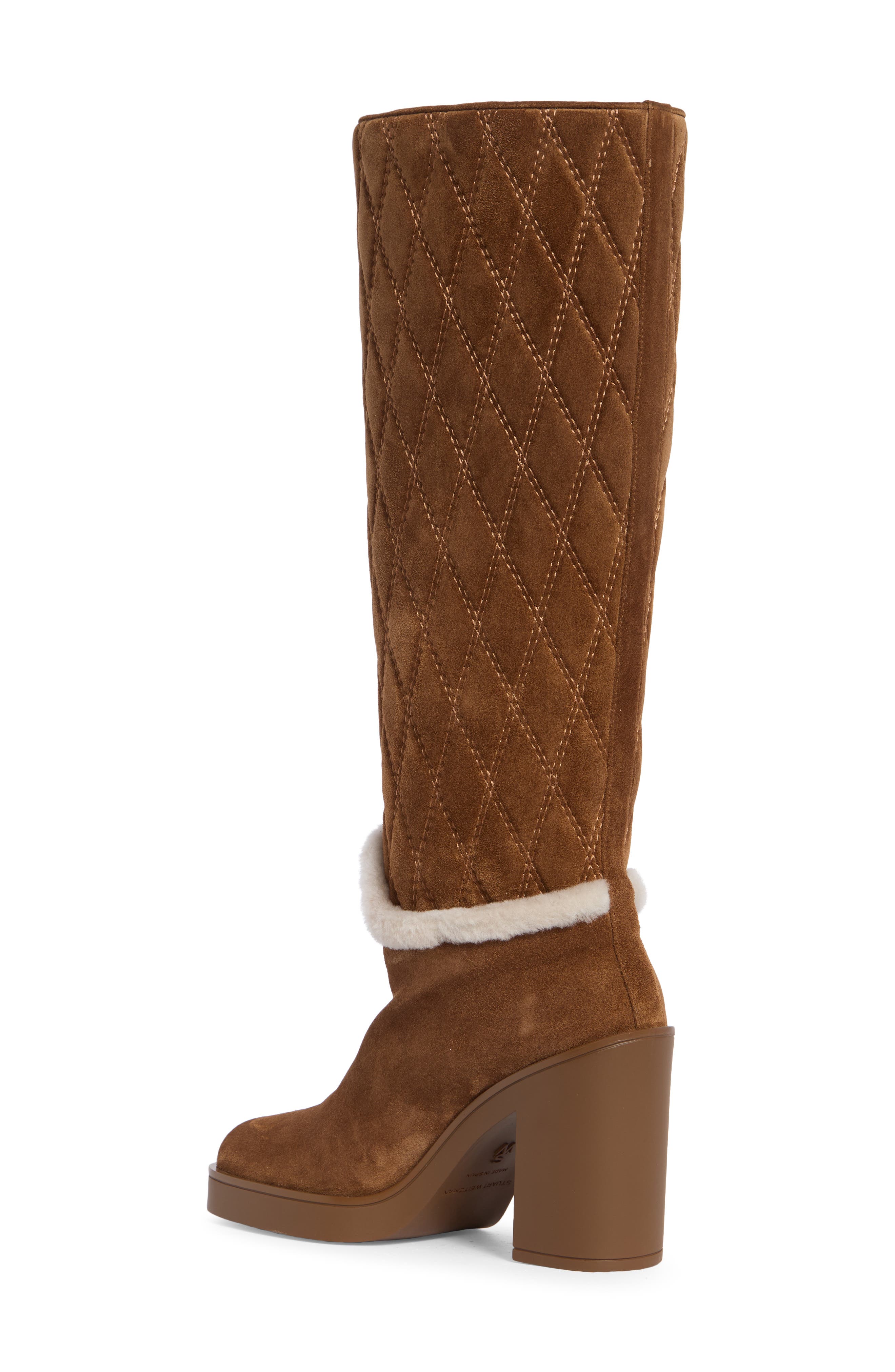 Celia Quilted Leather Boot with Genuine Shearling Trim, Alternate, color, COFFEE/ COFFEE/ NATURAL