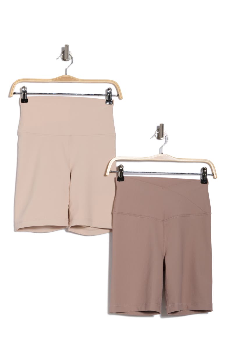 YOGALICIOUS Crossover 2-Pack Rib High Waist Bike Shorts, Main, color, Oak Brown-Mist Sand