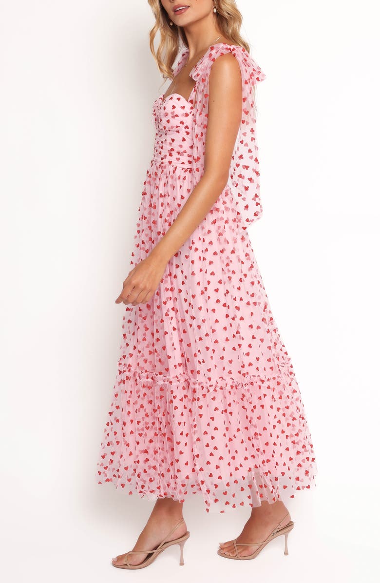 Petal & Pup Floret Tie Strap Chiffon Overlay Cocktail Midi Dress, Alternate, color, Red Hearts