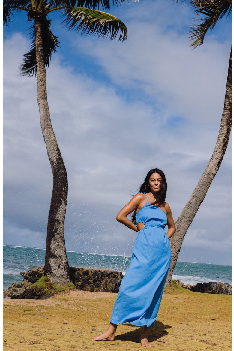 True Blue Cotton & Linen Slub Maxi Dress, Alternate, color, TRUE BLUE
