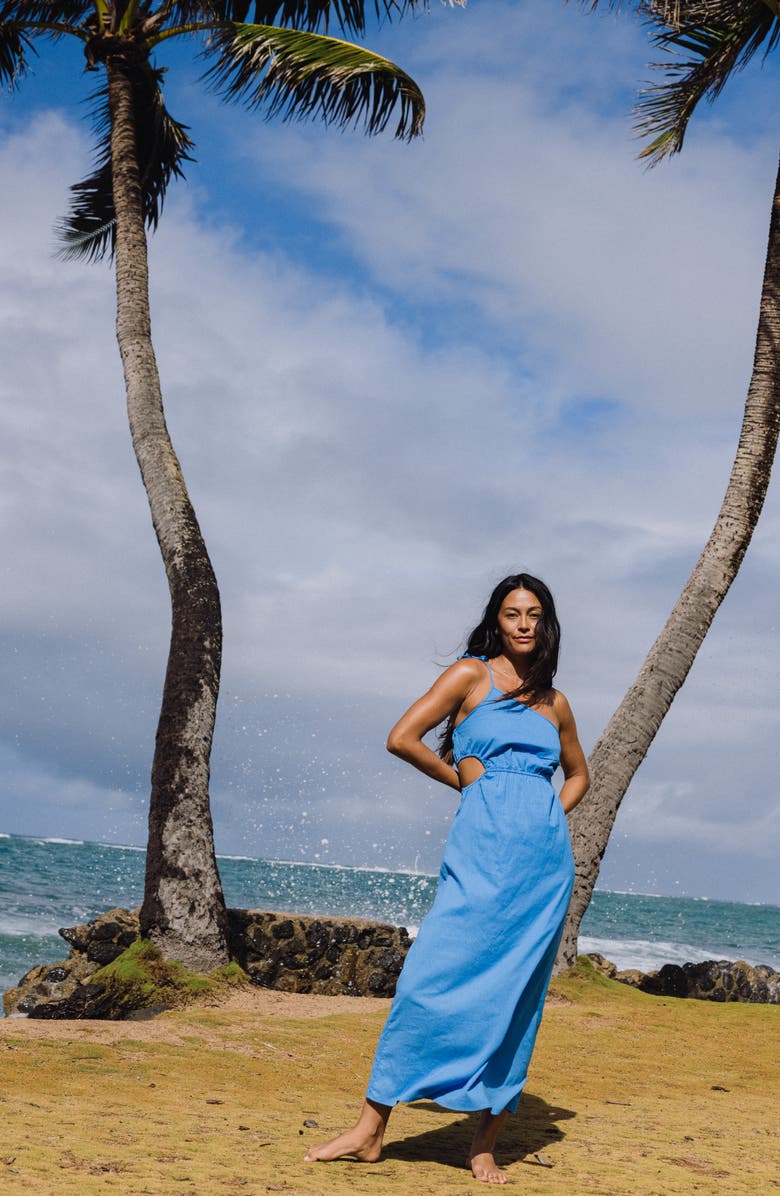 Billabong True Blue Cotton & Linen Slub Maxi Dress, Alternate, color, True Blue