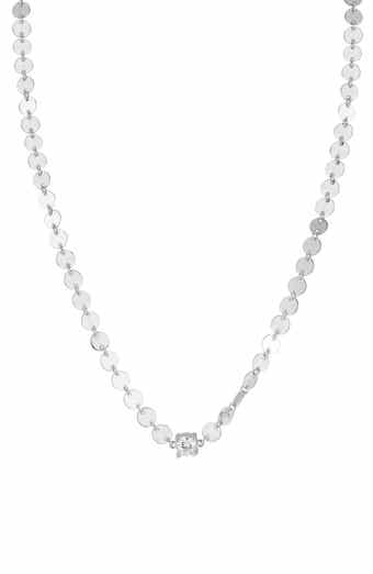 SPHERA MILANO Rhodium Plated Sterling Silver Cubic Zirconia Disc Link Necklace