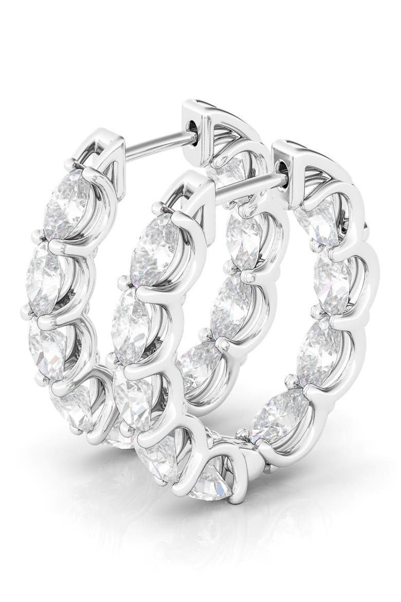 Oval Lab Grown Diamond Inside Out 18K Gold Hoop Earrings, Main, color, WHITE GOLD