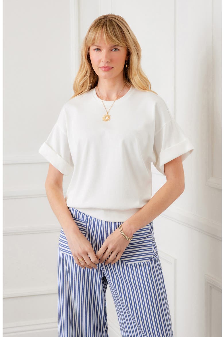 Cuffed Sleeve Rib T-Shirt, Alternate, color, OFF WHITE