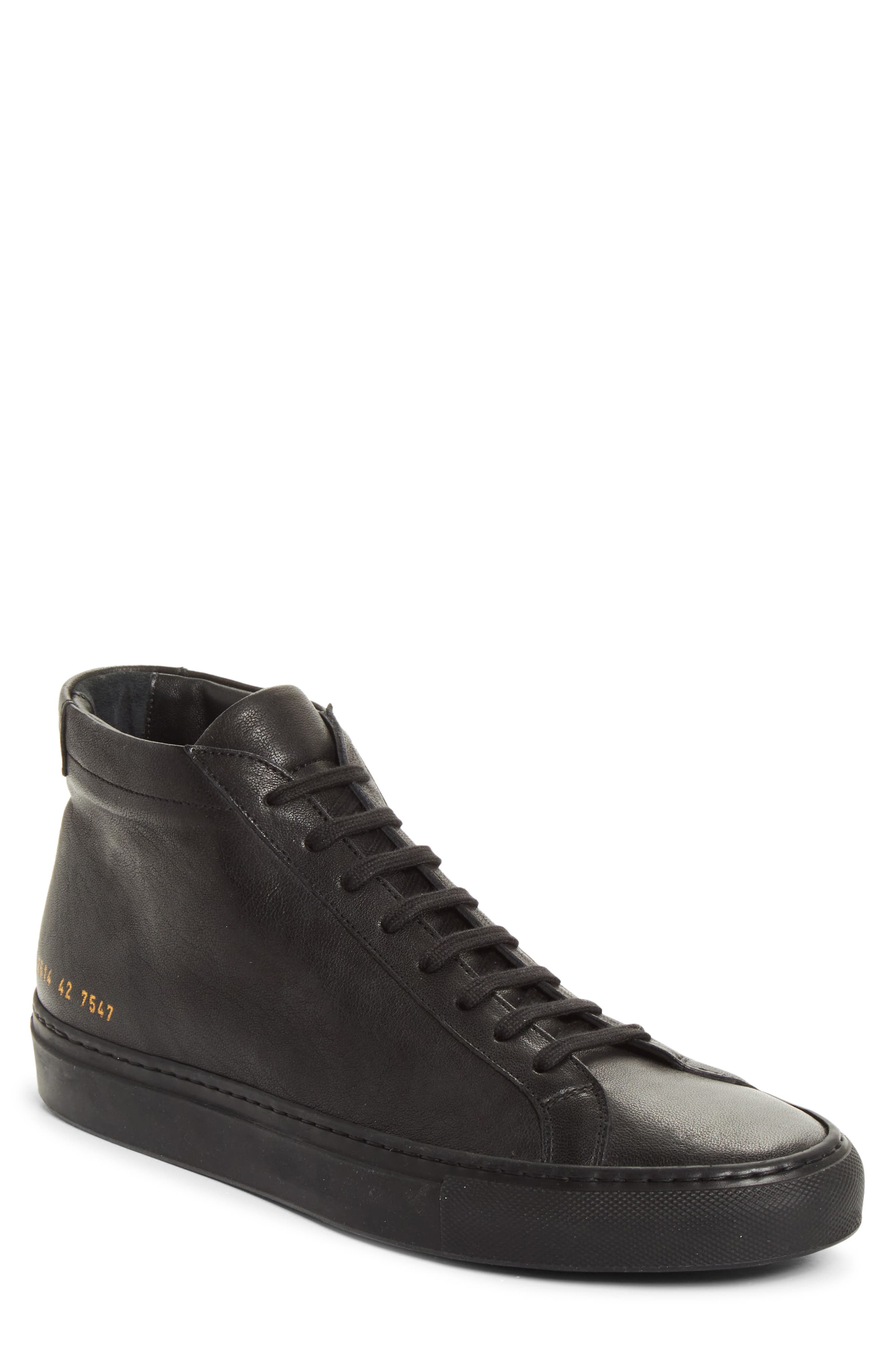 Achilles Mid Premium Leather Sneaker, Main, color, BLACK