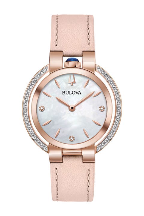 Women's Rubaiyat Diamond Rose Gold Pink Leather Strap Watch, 35mm - 0.21 ctw