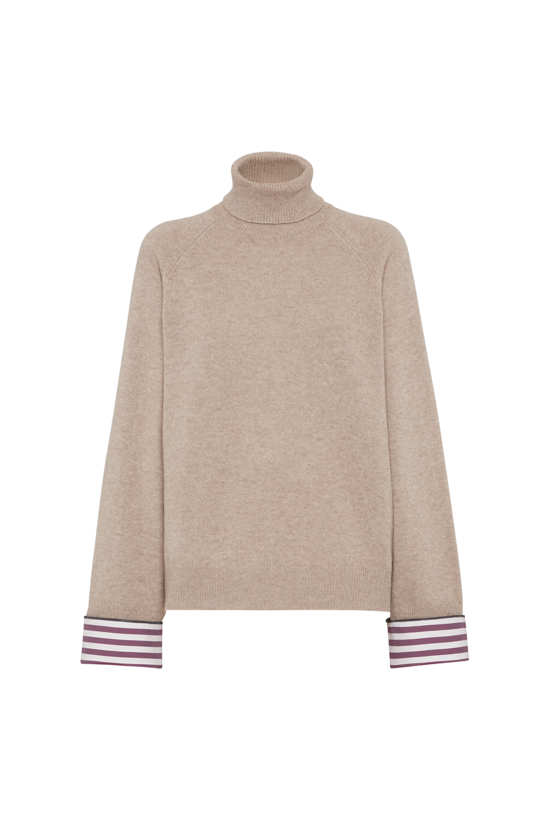 Brunello Cucinelli Turtleneck sweater with monili, Main, color, Light Brown