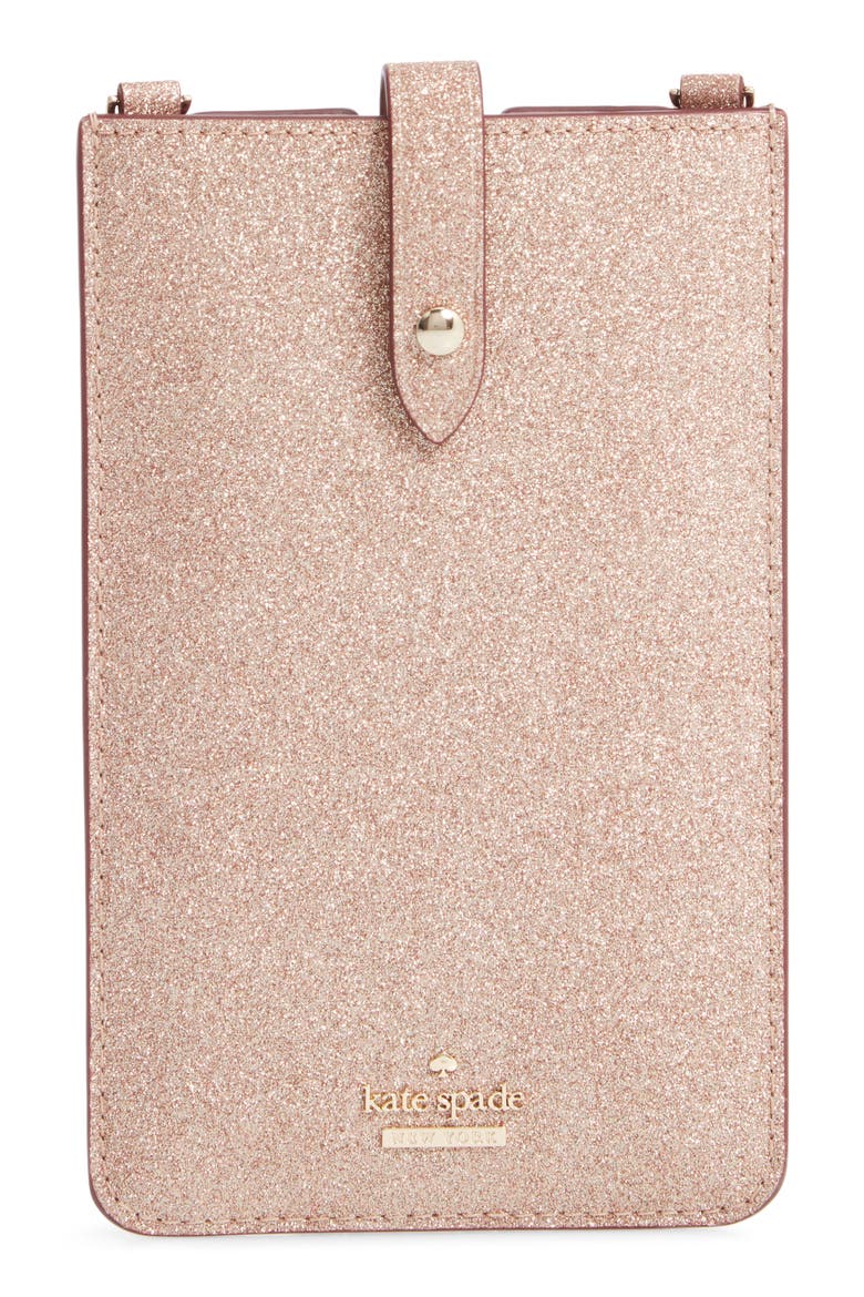 glitter leather iPhone crossbody case, Main, color, ROSE GOLD