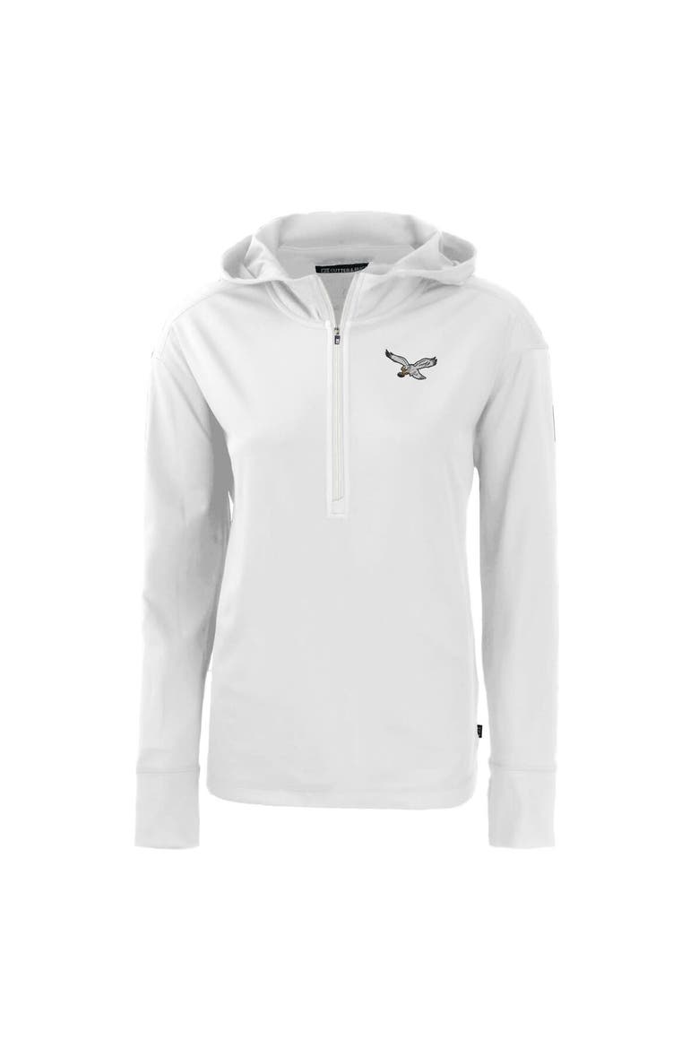 Women's Cutter & Buck  White Philadelphia Eagles Throwback Daybreak Eco Recycled Half-Zip Hoodie, Alternate, color, White