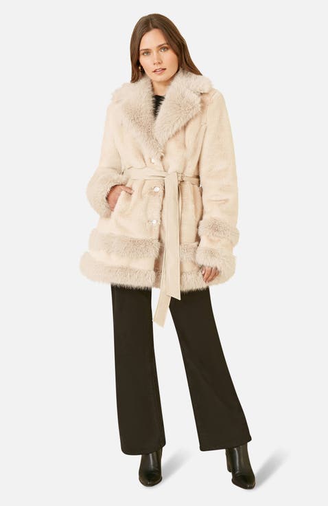 Luxe Faux Fur Tie Belt Swing Coat