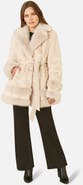 Yumi Luxe Faux Fur Tie Belt Swing Coat