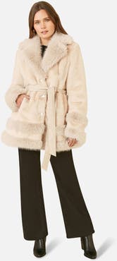 Yumi Luxe Faux Fur Tie Belt Swing Coat