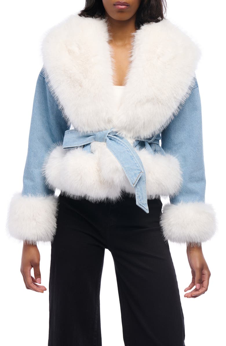 AZALEA WANG Lainey Denim & Faux Fur Jacket, Main, color, 