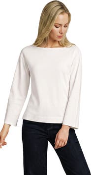 Lands' End Bracelet Sleeve Supima Cotton Boat Neck Flare Sleeve Top
