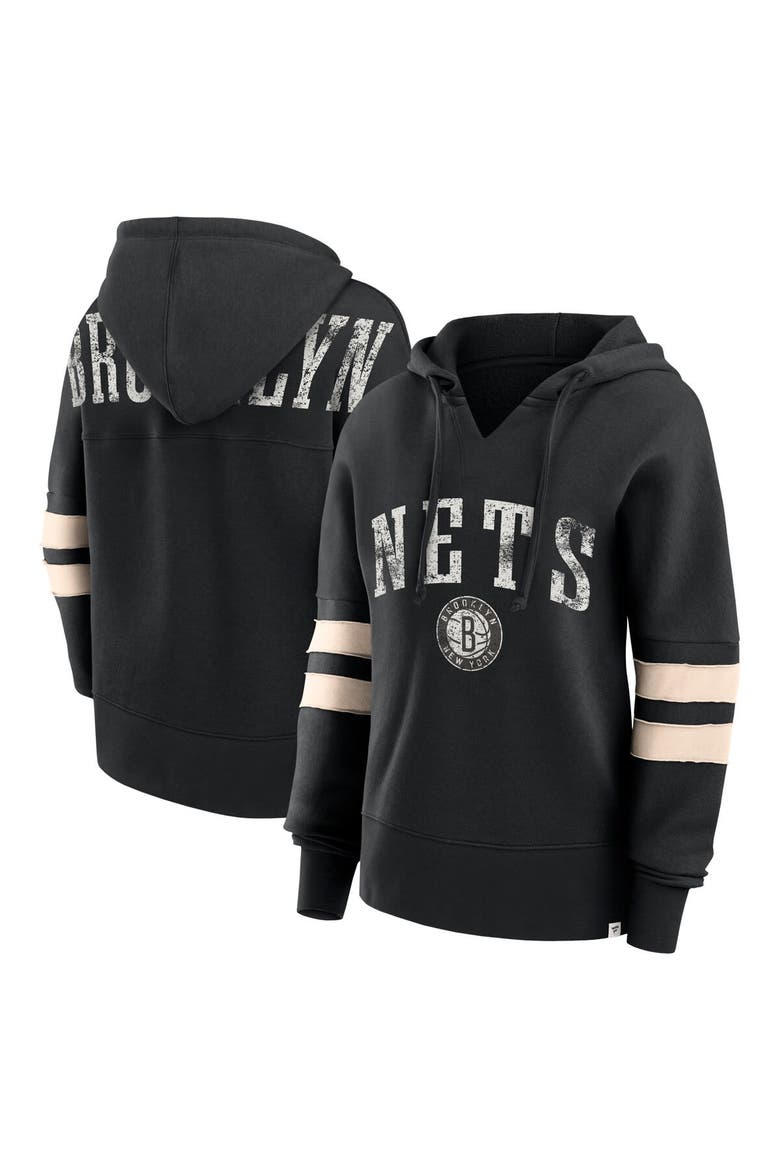 Women's Fanatics Black Brooklyn Nets Bold Move Dolman V-Neck High Hip Hoodie, Alternate, color, Black