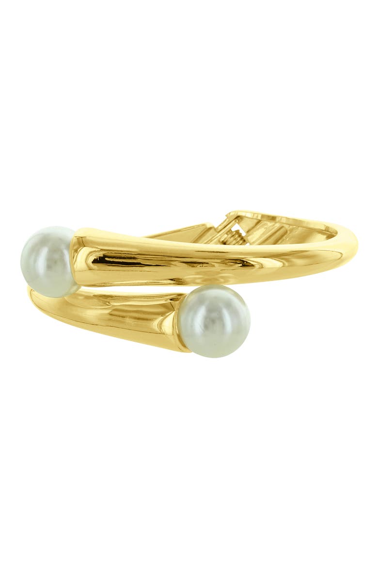Imitation Pearl Crossover Hinge Bangle, Alternate, color, GOLD / WHITE