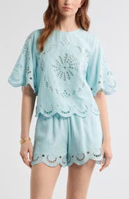 Treasure & Bond Eyelet Linen Blend Top
