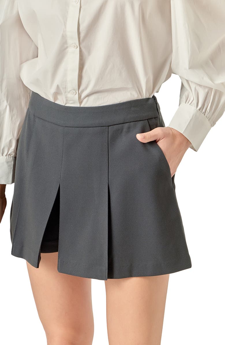 English Factory Pleated Twill Miniskort, Alternate, color, Charcoal