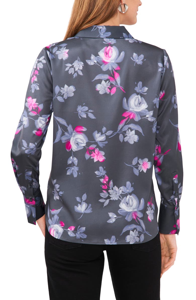 Vince Camuto Floral Charmeuse Button-Up Shirt, Alternate, color, Berry Pink